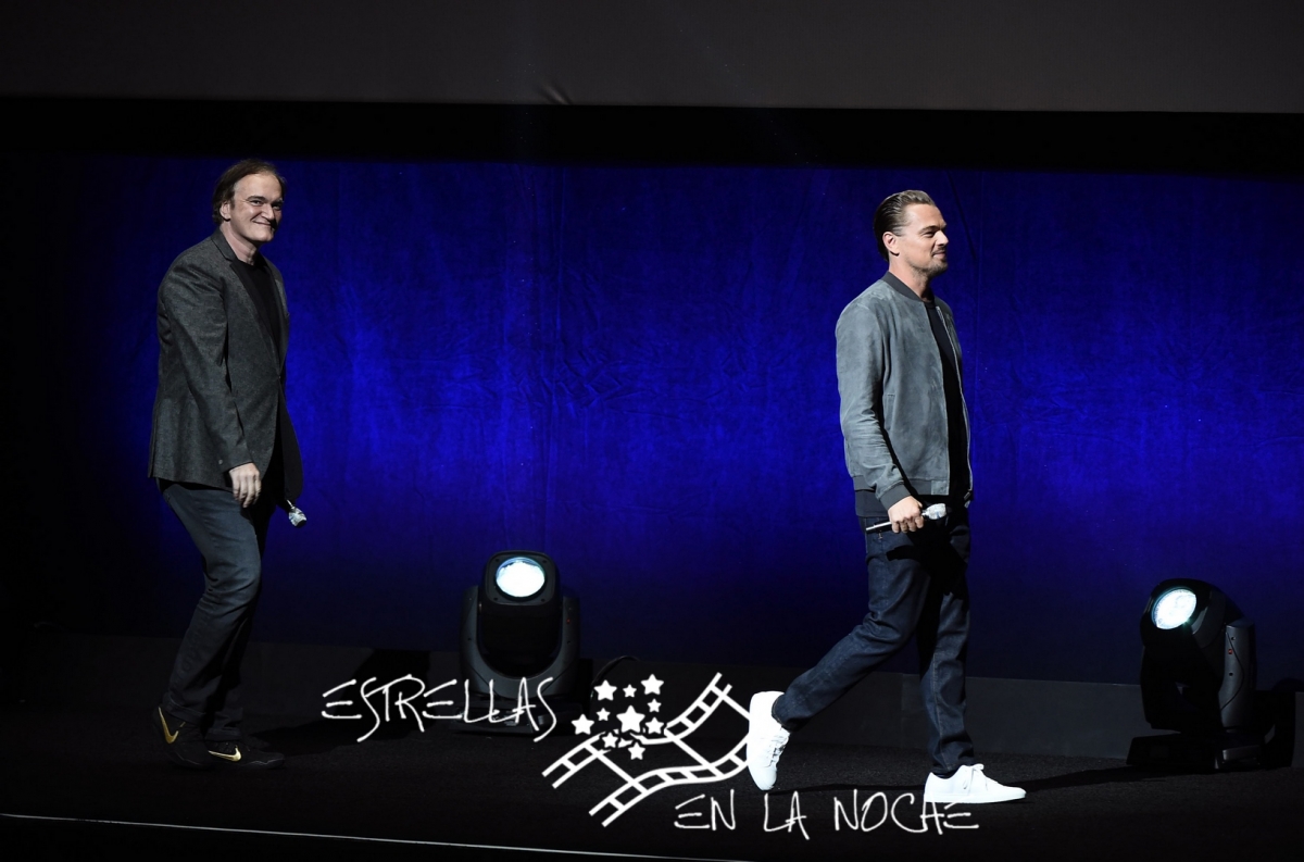 Las Vegas, NV - April 23, 2018: Quentin Tarantino, writer/director/producer, and Leonardo DiCaprio at Sony Pictures Entertainment’s CinemaCon Presentation at The Colosseum at Caesar’s Palace.