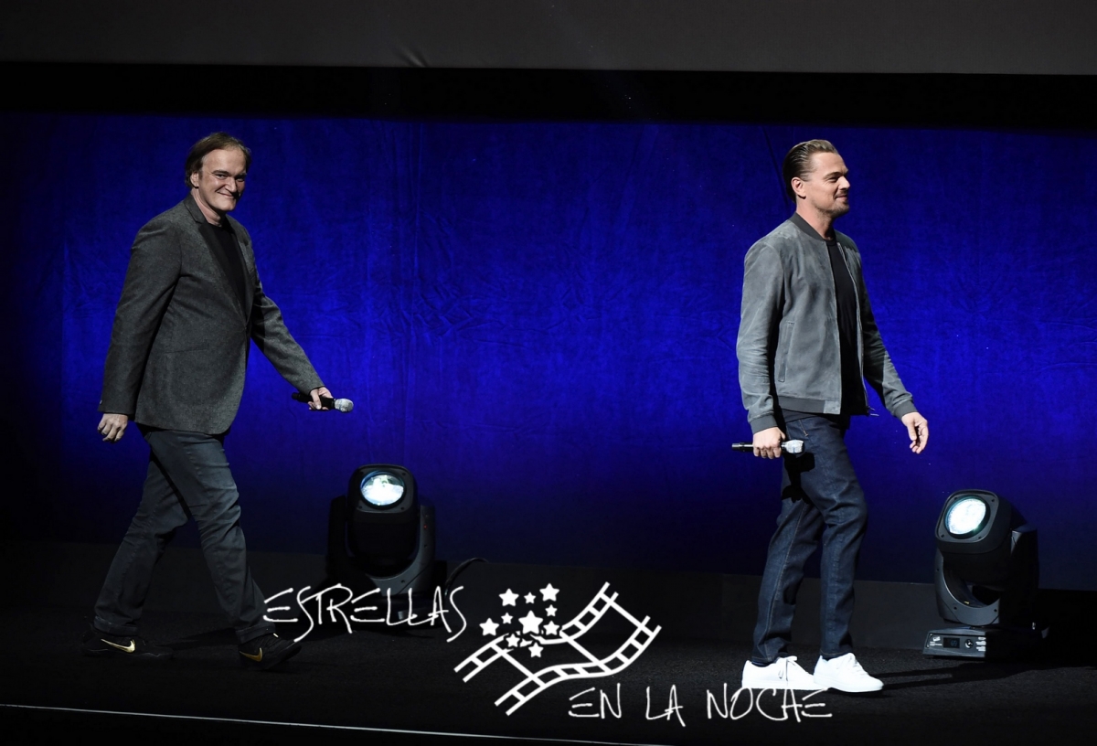 Las Vegas, NV - April 23, 2018: Quentin Tarantino, writer/director/producer, and Leonardo DiCaprio at Sony Pictures Entertainment’s CinemaCon Presentation at The Colosseum at Caesar’s Palace.
